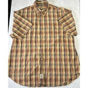Vintage Polo Jeans Ralph Lauren Shirt Mens XXLarge‎ Brown Plaid Short Sleeve